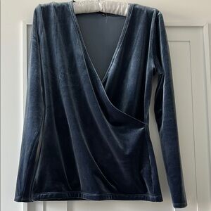 Elegant Blue Velvet Wrap Top